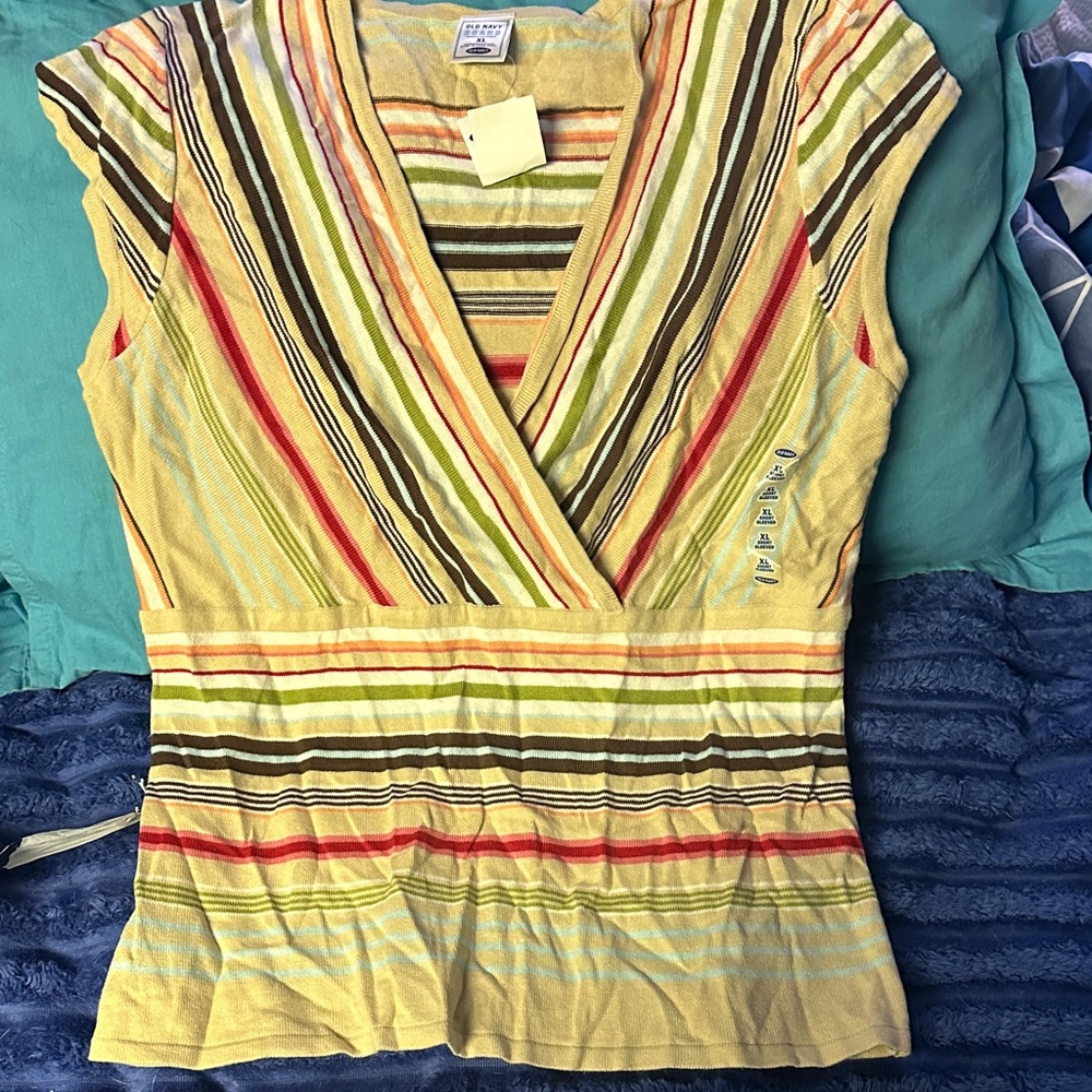 Old Navy Multicolor Striped V-Neck Blouse